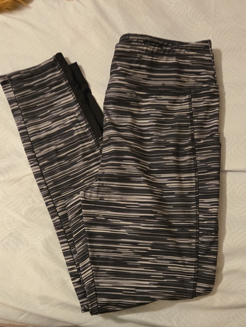 Talbots Black & Gray Striped Active Leggings, XL - Picture 1 of 4